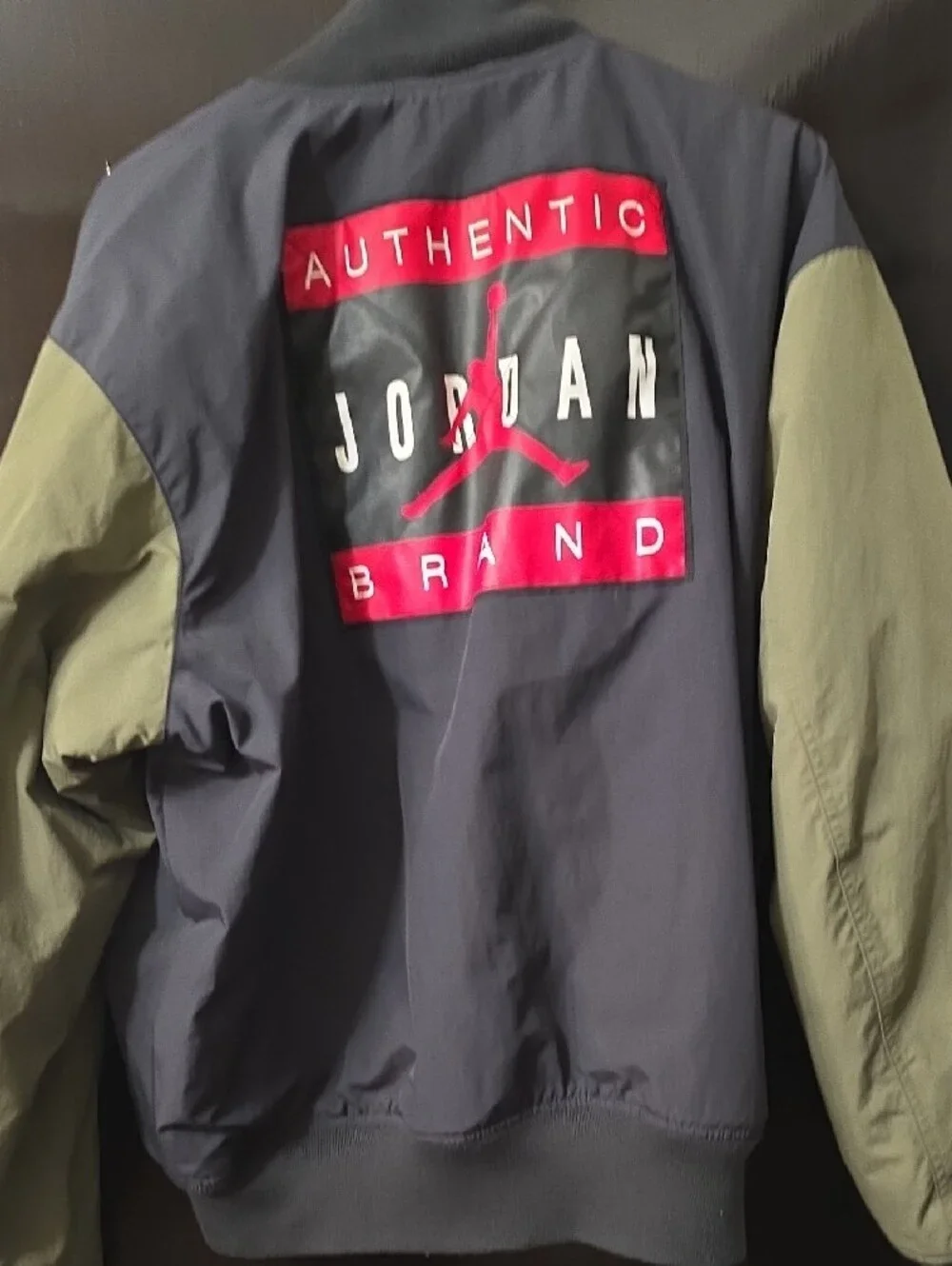 Jordan Two-Tone Bomber Jacket in Black, Olive & Red